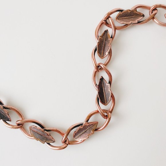 Vintage Copper Leaf Feather Southwest NativeStyle Boho Chain Link Bracelet - Picture 5 of 10